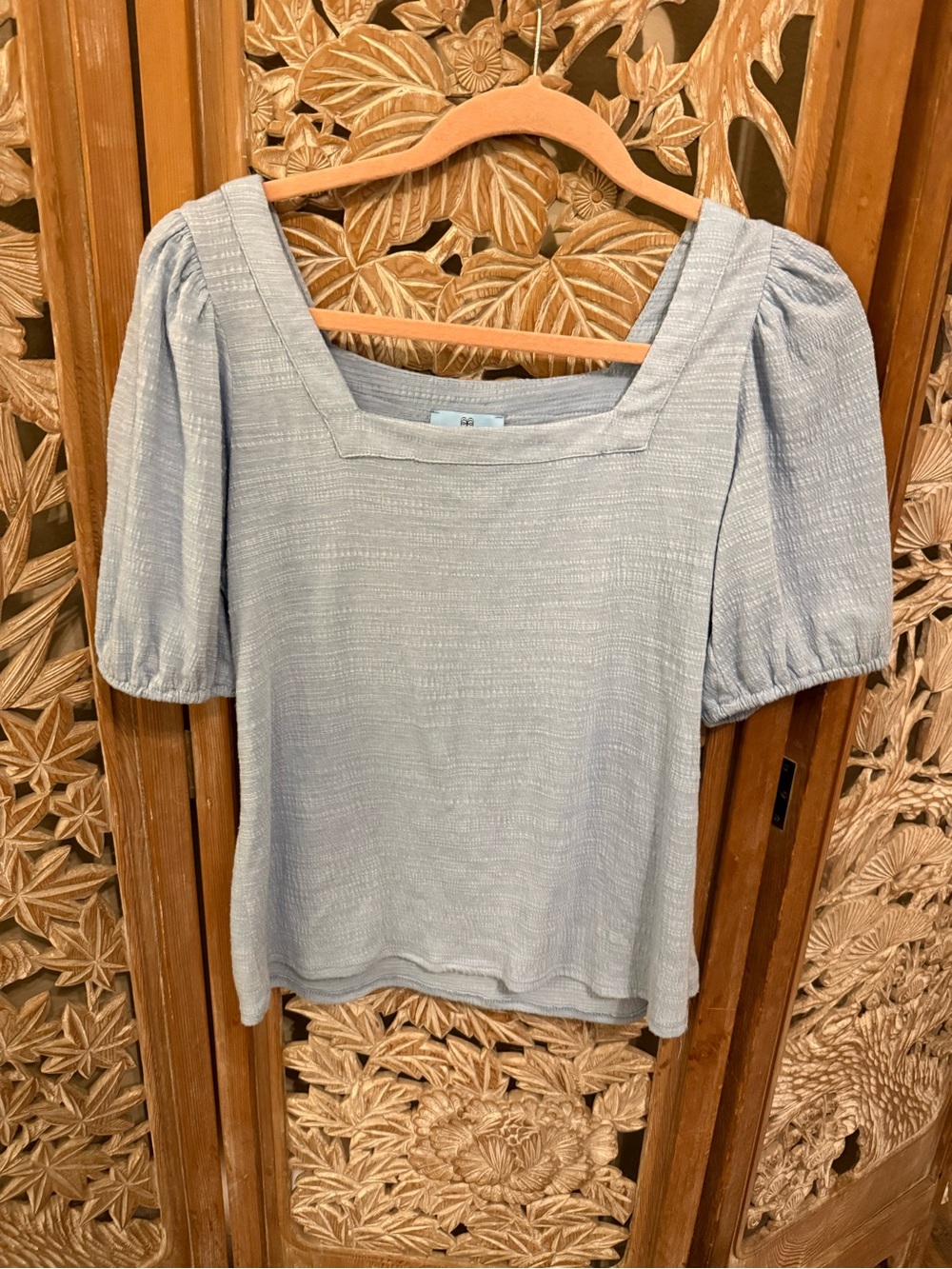 CeCe Powder Blue Square Neck Puff Sleeve Blouse